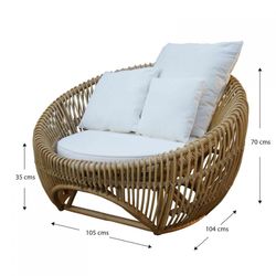 Fauteuil nid de rotin naturel et blanc, 105 x 107 x 70 cm | Parme