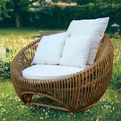 Fauteuil nid de rotin naturel et blanc, 105 x 107 x 70 cm | Parme