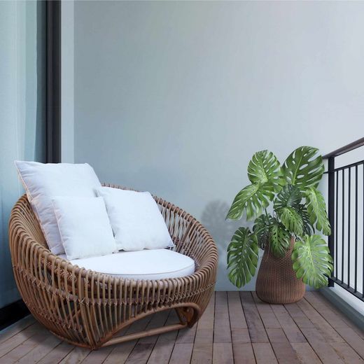 Fauteuil nid de rotin naturel et blanc, 105 x 107 x 70 cm | Parme