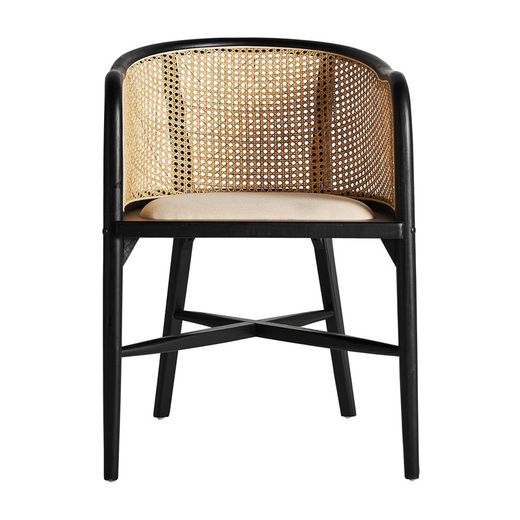 Nuchis berkenhouten fauteuil in zwart/naturel, 54 x 56 x 78 cm