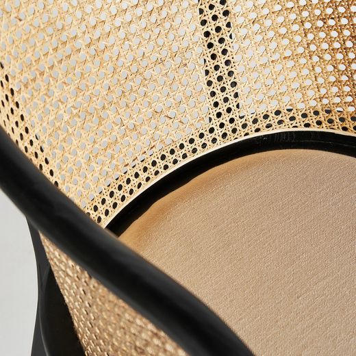 Nuchis berkenhouten fauteuil in zwart/naturel, 54 x 56 x 78 cm