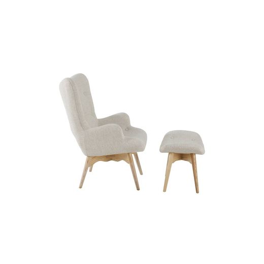 Sillón orejero con brazos tapizado claro (82 x 72 x 92 cm) | Serie Moguera