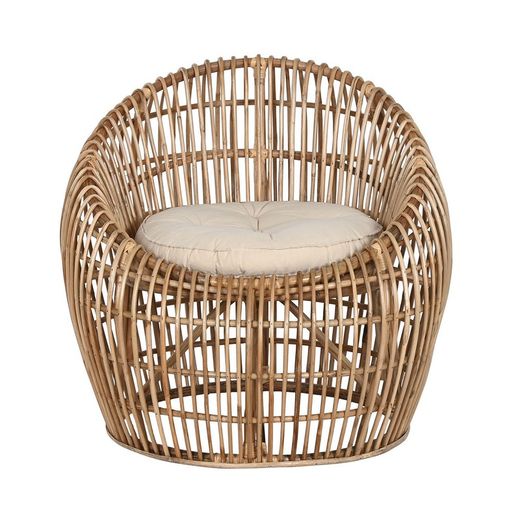 Rattan, bamboo and woven garden armchair in natural and beige, 70 x 70 x 74 cm | Sea Side