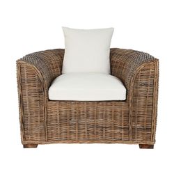 Poltrona da giardino in rattan e intrecciato, naturale e beige, 100 x 78 x 68 cm | Fibra per esterni
