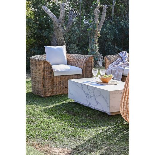 Poltrona da giardino in rattan e intrecciato, naturale e beige, 100 x 78 x 68 cm | Fibra per esterni