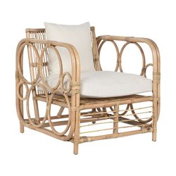 Rattan and fabric garden armchair in natural and beige, 72 x 72 x 76 cm | Fiber Outdoor