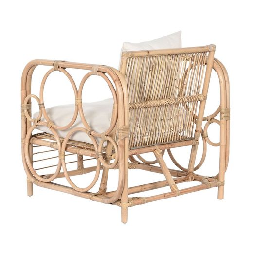 Rattan and fabric garden armchair in natural and beige, 72 x 72 x 76 cm | Fiber Outdoor