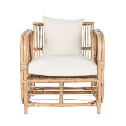Rattan and fabric garden armchair in natural and beige, 72 x 72 x 76 cm | Fiber Outdoor