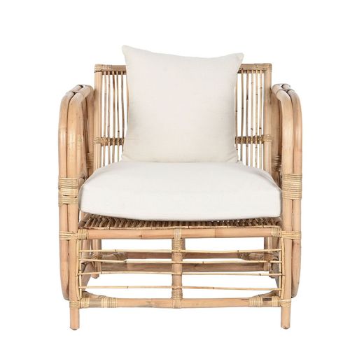 Rattan and fabric garden armchair in natural and beige, 72 x 72 x 76 cm | Fiber Outdoor