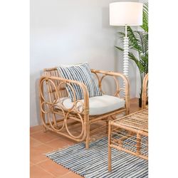 Rattan and fabric garden armchair in natural and beige, 72 x 72 x 76 cm | Fiber Outdoor