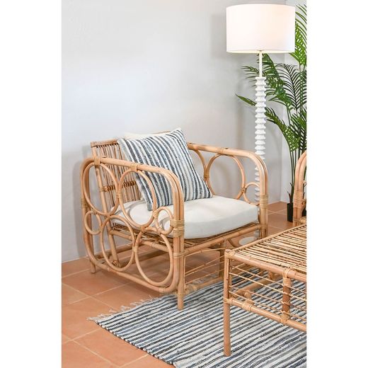 Rattan and fabric garden armchair in natural and beige, 72 x 72 x 76 cm | Fiber Outdoor