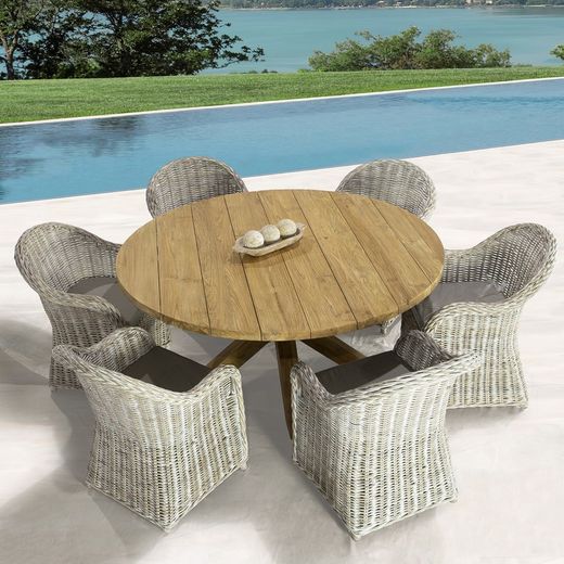 Conjunto de jantar para terraço em branco e natural | Arlington + Hermon