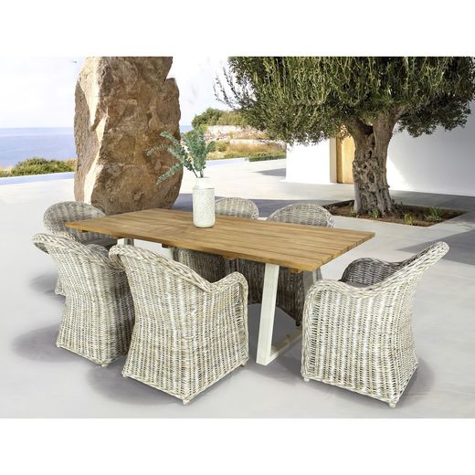 Conjunto de jantar para terraço em branco e natural | Arlington + Hermon
