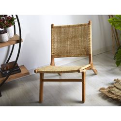 Fotel pistoletowy z drewna tekowego i naturalnego rattanu, 55x80x75 cm
