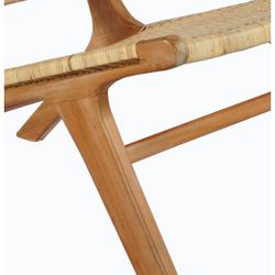 Fotel pistoletowy z drewna tekowego i naturalnego rattanu, 55x80x75 cm