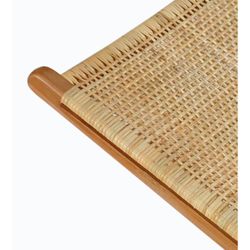 Fotel pistoletowy z drewna tekowego i naturalnego rattanu, 55x80x75 cm