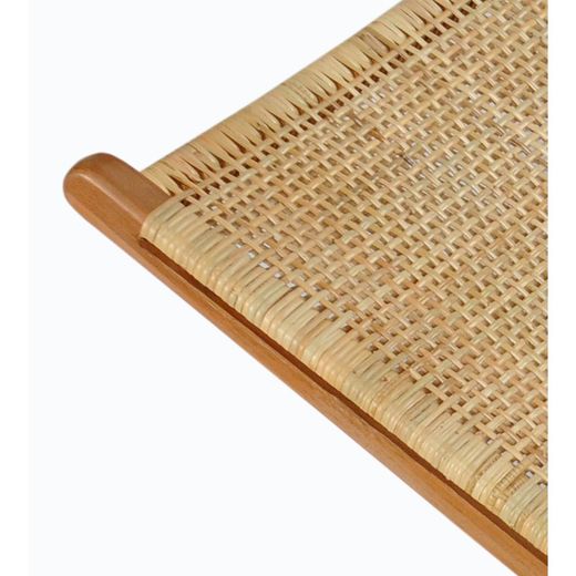 Fotel pistoletowy z drewna tekowego i naturalnego rattanu, 55x80x75 cm