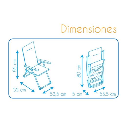Poltrona dobrável com enchimento de 2 cm e estrutura de aço, 55x53,5x86 cm