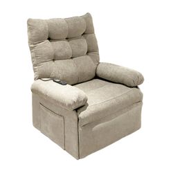 Relaxing lift chair in sand beige fabric, 90 x 98 x 102 cm | Major