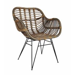 Rindu Armchair in Gray Rattan and Black Metal, 62x55x86 cm