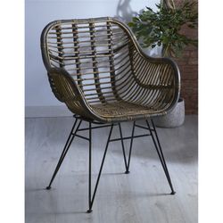 Rindu Armchair in Gray Rattan and Black Metal, 62x55x86 cm