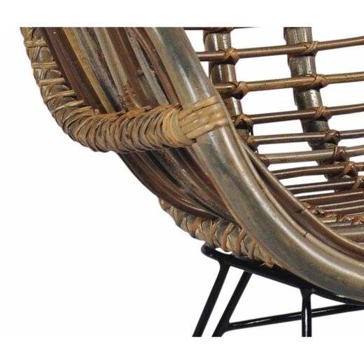 Rindu Armchair in Gray Rattan and Black Metal, 62x55x86 cm
