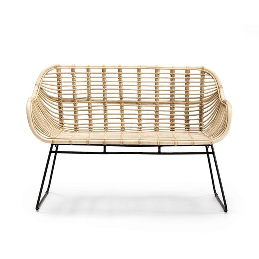 Sofá de 2 Plazas Savannah de Mimbre y Metal Natural/Negro, 131x70x59 cm