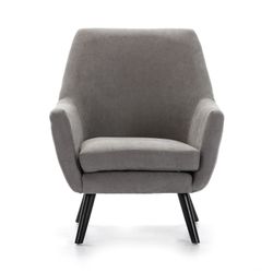 Grijs gestoffeerde fauteuil, zwart metalen poten 90x79x75
