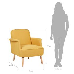 Sillón amarillo mostaza tapizado y de pino (72 x 76 x 77 cm) | Serie Dilvan
