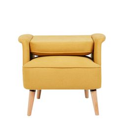 Sillón amarillo mostaza tapizado y de pino (72 x 76 x 77 cm) | Serie Dilvan