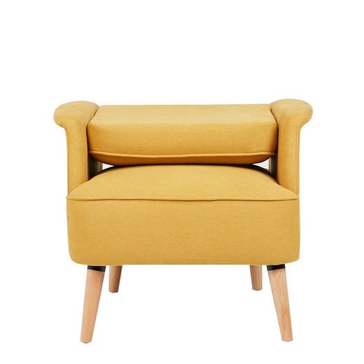 Sillón amarillo mostaza tapizado y de pino (72 x 76 x 77 cm) | Serie Dilvan