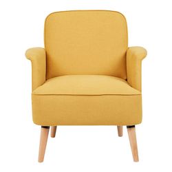 Sillón amarillo mostaza tapizado y de pino (72 x 76 x 77 cm) | Serie Dilvan