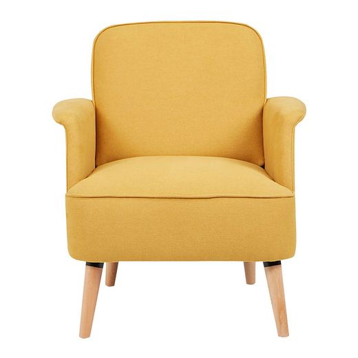 Sillón amarillo mostaza tapizado y de pino (72 x 76 x 77 cm) | Serie Dilvan