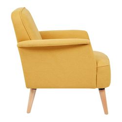Sillón amarillo mostaza tapizado y de pino (72 x 76 x 77 cm) | Serie Dilvan