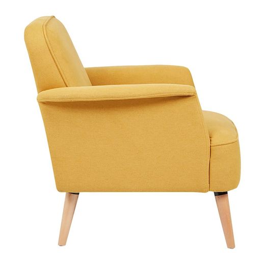 Sillón amarillo mostaza tapizado y de pino (72 x 76 x 77 cm) | Serie Dilvan