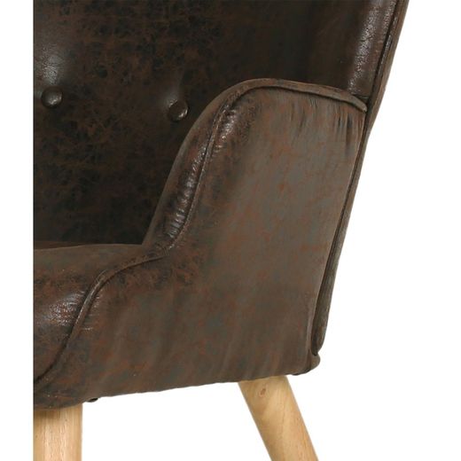 Telma fauteuil in bruine versleten stof, 66x74x93 cm