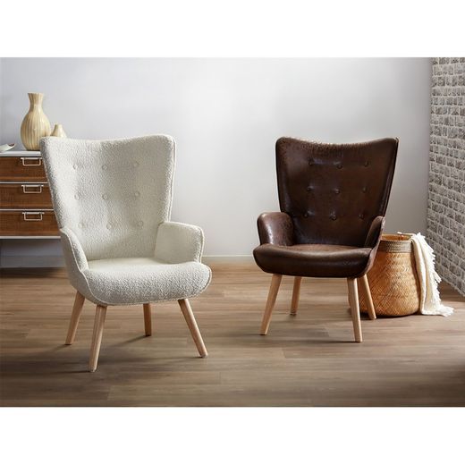 Telma fauteuil in bruine versleten stof, 66x74x93 cm