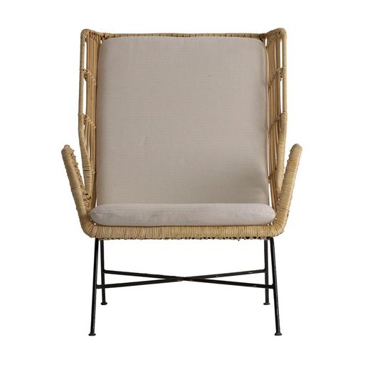 WUTACH Armchair in Rattan, Iron and Natural/Beige Cotton, 71x92x88 cm.