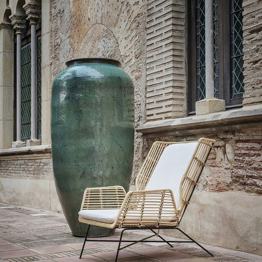 WUTACH Armchair in Rattan, Iron and Natural/Beige Cotton, 71x92x88 cm.