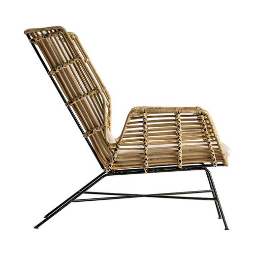 WUTACH Armchair in Rattan, Iron and Natural/Beige Cotton, 71x92x88 cm.