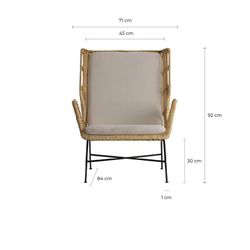 WUTACH Armchair in Rattan, Iron and Natural/Beige Cotton, 71x92x88 cm.