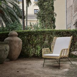 WUTACH Armchair in Rattan, Iron and Natural/Beige Cotton, 71x92x88 cm.