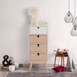 Sinfonier de madera blanco y madera natural, 40 x 37 x 100 cm