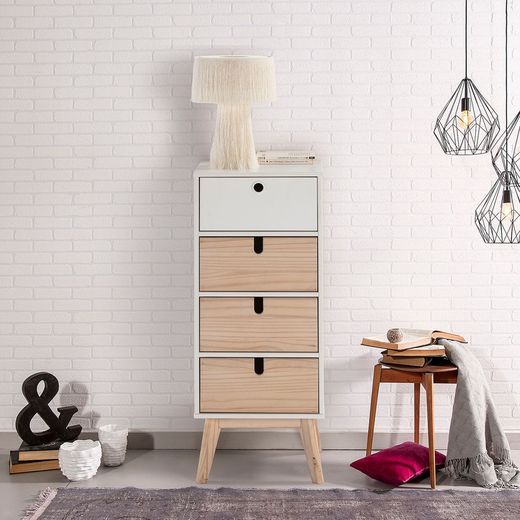 Sinfonier de madera blanco y madera natural, 40 x 37 x 100 cm