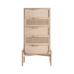 Ash wood and rattan chest of drawers in natural, 52 x 35 x 100 cm | Weurtz