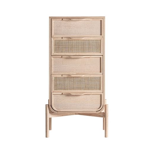 Ash wood and rattan chest of drawers in natural, 52 x 35 x 100 cm | Weurtz