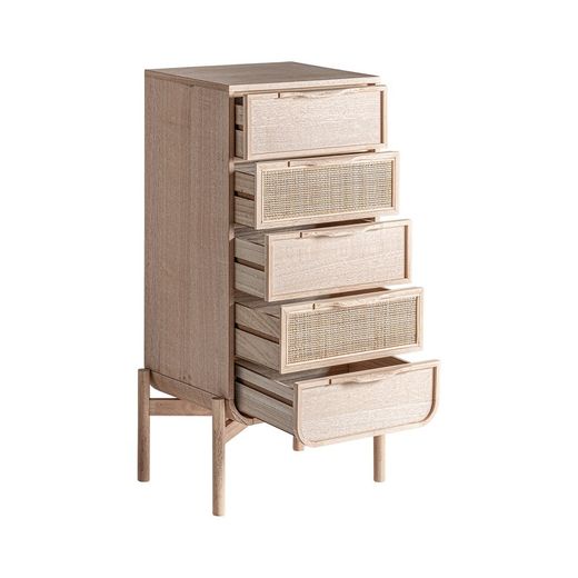 Ash wood and rattan chest of drawers in natural, 52 x 35 x 100 cm | Weurtz