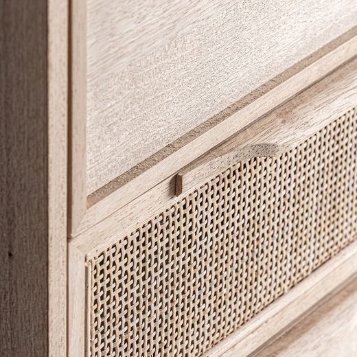 Ash wood and rattan chest of drawers in natural, 52 x 35 x 100 cm | Weurtz