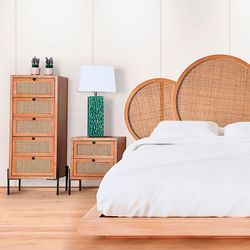 Commode en bois et rotin naturel, 45 x 40 x 115 cm | Zéthel