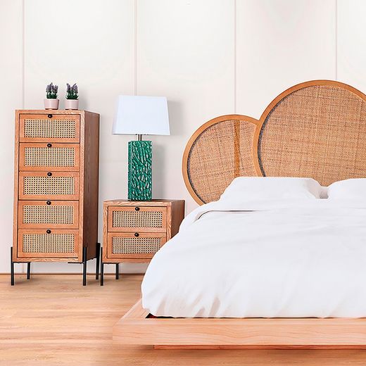 Commode en bois et rotin naturel, 45 x 40 x 115 cm | Zéthel